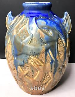 Glazed Stoneware VASE signed METENIER Art Deco Mid Century Vintage Antique