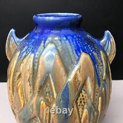 Glazed Stoneware VASE signed METENIER Art Deco Mid Century Vintage Antique