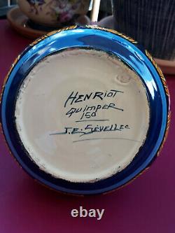 Grand Vase Boule, Henriot Quimper, Signed J. E. Sevellec, Art-deco 1920-1930