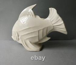 Great Cracked Ceramic Fish Signed Le Jan, Art Deco 1930, Saint Clement