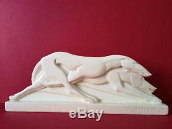 Greyhound Figurine Art Deco Tiled Cracked Signed Lemanceau Manufactures St Clement