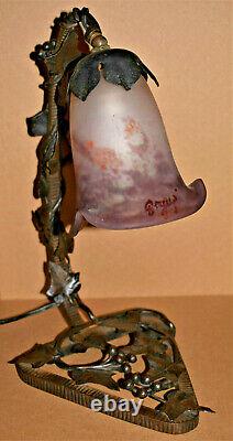 Gver Wrought Iron Art Deco Lamp And Tulip Degué Glass Paste