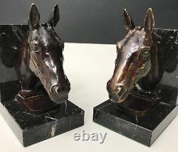 HORSE BOOKENDS bronze signed LE VERRIER art deco vintage antique horse