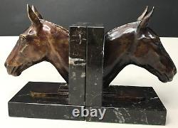 HORSE BOOKENDS bronze signed LE VERRIER art deco vintage antique horse