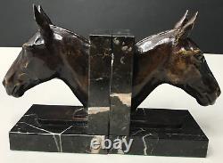 HORSE BOOKENDS bronze signed LE VERRIER art deco vintage antique horse