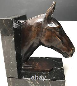 HORSE BOOKENDS bronze signed LE VERRIER art deco vintage antique horse