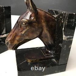 HORSE BOOKENDS bronze signed LE VERRIER art deco vintage antique horse