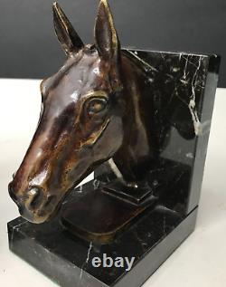 HORSE BOOKENDS bronze signed LE VERRIER art deco vintage antique horse