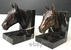 HORSE BOOKENDS bronze signed LE VERRIER art deco vintage antique horse