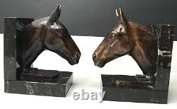 HORSE BOOKENDS bronze signed LE VERRIER art deco vintage antique horse