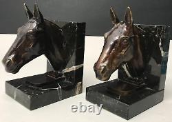 HORSE BOOKENDS bronze signed LE VERRIER art deco vintage antique horse