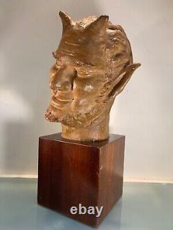 Head of Faun, Studio Plaster Signed Madeleine Bonnet, Year 1929