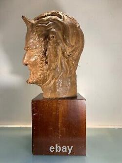 Head of Faun, Studio Plaster Signed Madeleine Bonnet, Year 1929