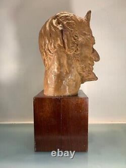 Head of Faun, Studio Plaster Signed Madeleine Bonnet, Year 1929