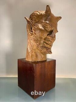 Head of Faun, Studio Plaster Signed Madeleine Bonnet, Year 1929