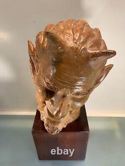 Head of Faun, Studio Plaster Signed Madeleine Bonnet, Year 1929