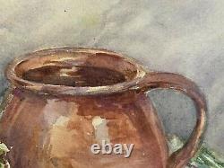 Henriette Messager Watercolor Still Life with Vegetables Carrot Garlic Kitchen Jug