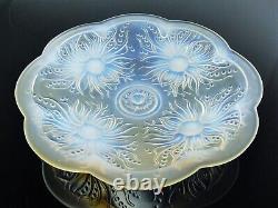 Hunebelle Art Deco Grand Coupe Glass Opalecsent Mould Press Flowers France Signe