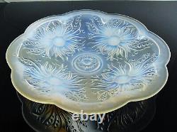Hunebelle Art Deco Grand Coupe Glass Opalecsent Mould Press Flowers France Signe