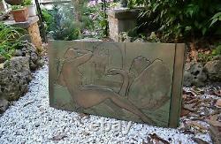 Important Fronton Of Art Deco Leda And The Swan Signed Low Sculpture Relief
