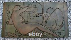 Important Fronton Of Art Deco Leda And The Swan Signed Low Sculpture Relief