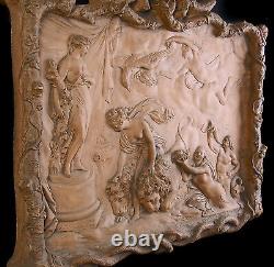 Important bas relief 14 kg Mathurin MOREAU Mythological Scene Athena Hera Lions