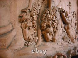 Important bas relief 14 kg Mathurin MOREAU Mythological Scene Athena Hera Lions