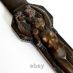 Important patinated bronze paper knife signed Lucien Bazor Art Deco 1928 modernism