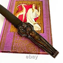 Important patinated bronze paper knife signed Lucien Bazor Art Deco 1928 modernism