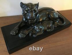 Impressive Art Deco Regule The Lioness and Her Lion Cub Felines signed by Maurice Font