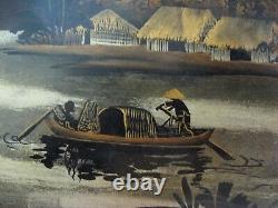 Indochine Vietnam Pair Of Paintings In Laque Signed 50 Years Art Asian