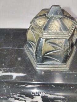 Inkwell, marble base, decorated with a bird. Signed