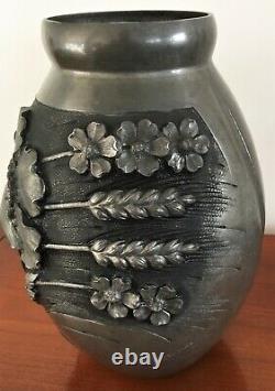 Interesting Vase Stain Martelé Signed E Bouquilon Art Deco Anémone