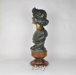 J Caussé, Women's Bust, Bronze Signed, Art Nouveau, Late 19th Century