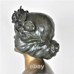 J Caussé, Women's Bust, Bronze Signed, Art Nouveau, Late 19th Century