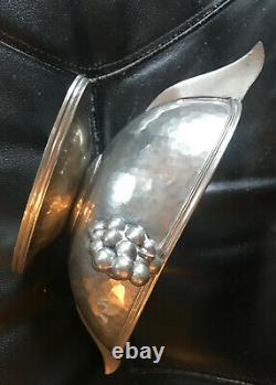 Jean Despres Sauceboat Signed Hammered Polished Silver Decorated Fruit Bunches