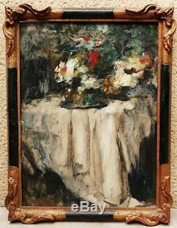 Jean Laudy Belgian Painter Painting Still Life Flowers Table Cloth Art Deco Oil