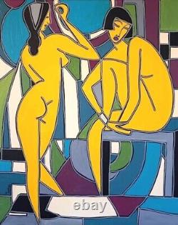 KLEYMAN Superb Oil Painting Nude 81x65 Two Young Naked Girls Direct Artist