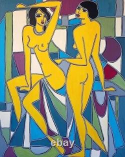 KLEYMAN Superb Unique Nude Painting Side AKOUN 81x65 Ingenues Direct Artist