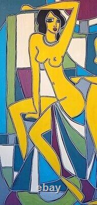 KLEYMAN Superb Unique Nude Painting Side AKOUN 81x65 Ingenues Direct Artist