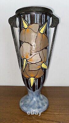 LOUIS AUGUSTE DAGE ART DECO VASE ANTIQUE CERAMIC Polychrome signed EUGENE VAL