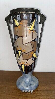 LOUIS AUGUSTE DAGE ART DECO VASE ANTIQUE CERAMIC Polychrome signed EUGENE VAL