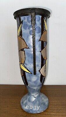 LOUIS AUGUSTE DAGE ART DECO VASE ANTIQUE CERAMIC Polychrome signed EUGENE VAL