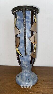 LOUIS AUGUSTE DAGE ART DECO VASE ANTIQUE CERAMIC Polychrome signed EUGENE VAL