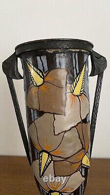 LOUIS AUGUSTE DAGE ART DECO VASE ANTIQUE CERAMIC Polychrome signed EUGENE VAL