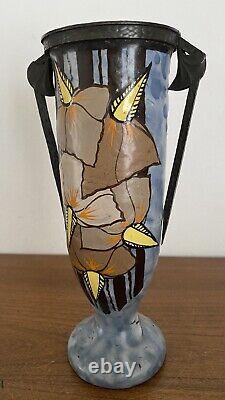 LOUIS AUGUSTE DAGE ART DECO VASE ANTIQUE CERAMIC Polychrome signed EUGENE VAL