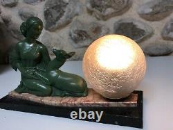 Lamp Art Deco 1930 Woman Regulates Bronze Patina On Marble Base Signe Balleste R
