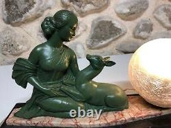 Lamp Art Deco 1930 Woman Regulates Bronze Patina On Marble Base Signe Balleste R