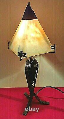 Lamp Art Deco, Wrought Iron Foot, Glass Paste, 1920, Signed The Francais Verre