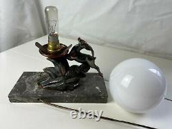 Lamp For Poser Art Deco Signed Limousin Boule Opaline 1950